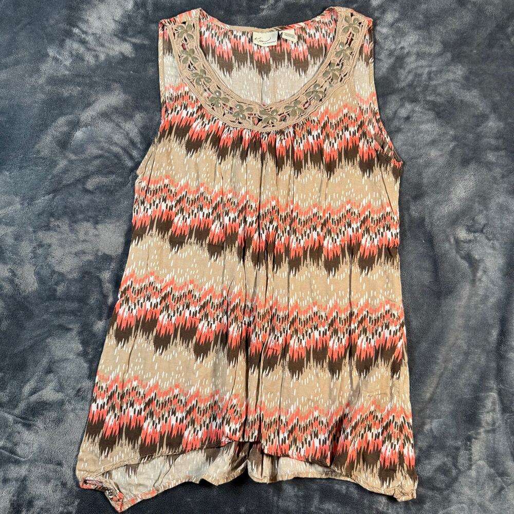 Kim Rogers Boho Sleeveless Tank Top Women's Medium Rayon Printed